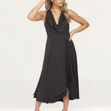 French Connection Black Satin Cowl Neck Midi Dress
