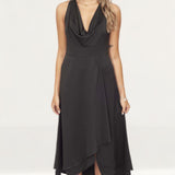 French Connection Black Satin Cowl Neck Midi Dress