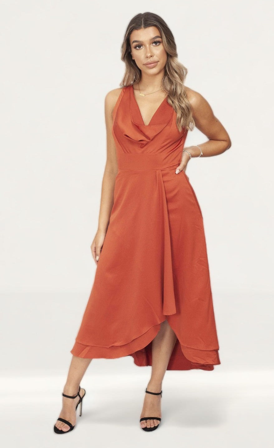 French Connection Cinnamon Satin Cowl Neck Midi Dress product image