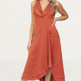 French Connection Cinnamon Satin Cowl Neck Midi Dress