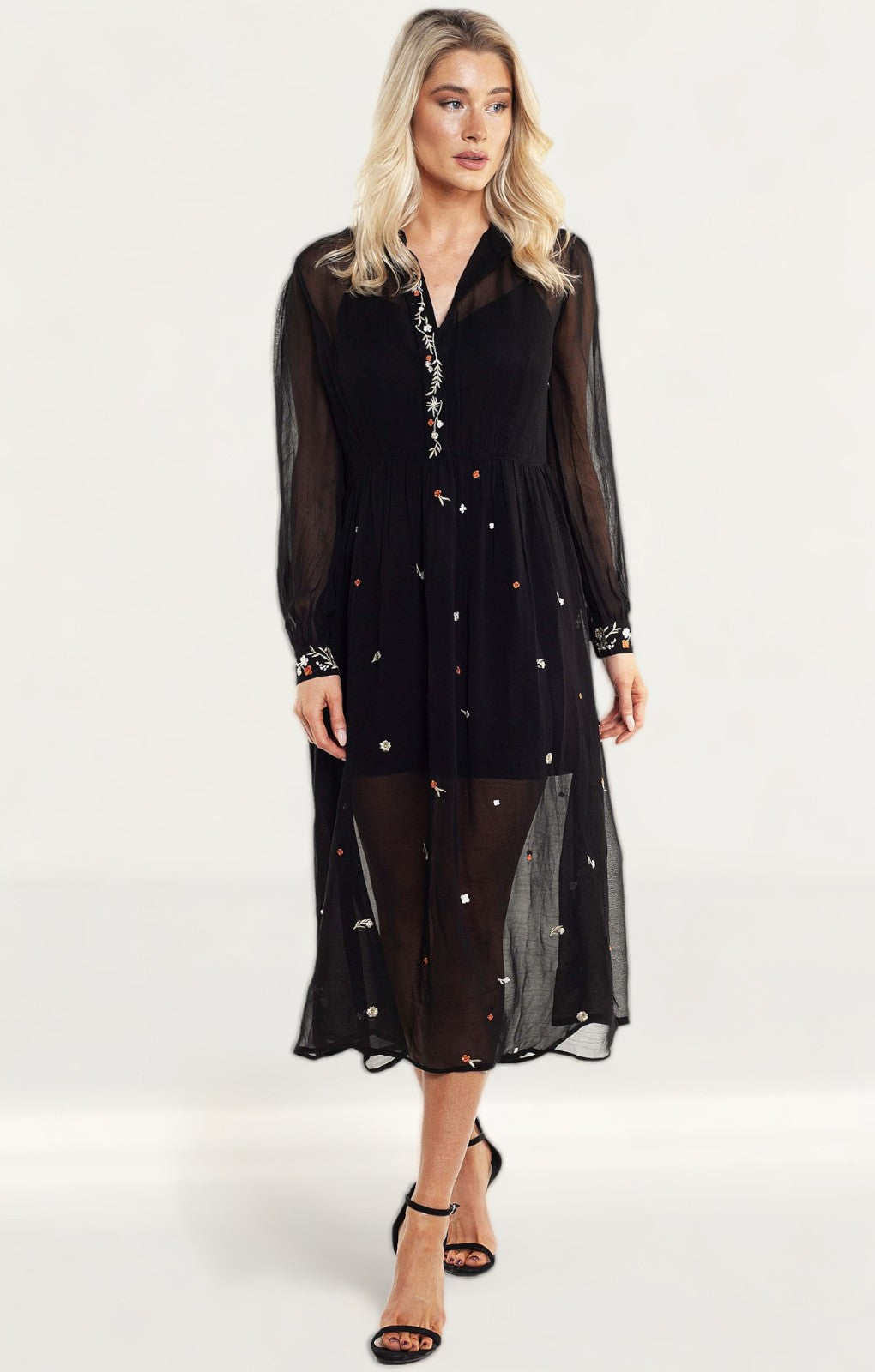 French Connection Danna Embroidered Midi Dress