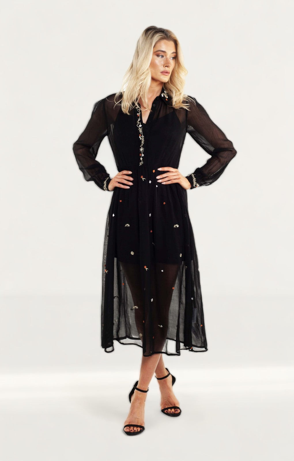 French Connection Danna Embroidered Midi Dress