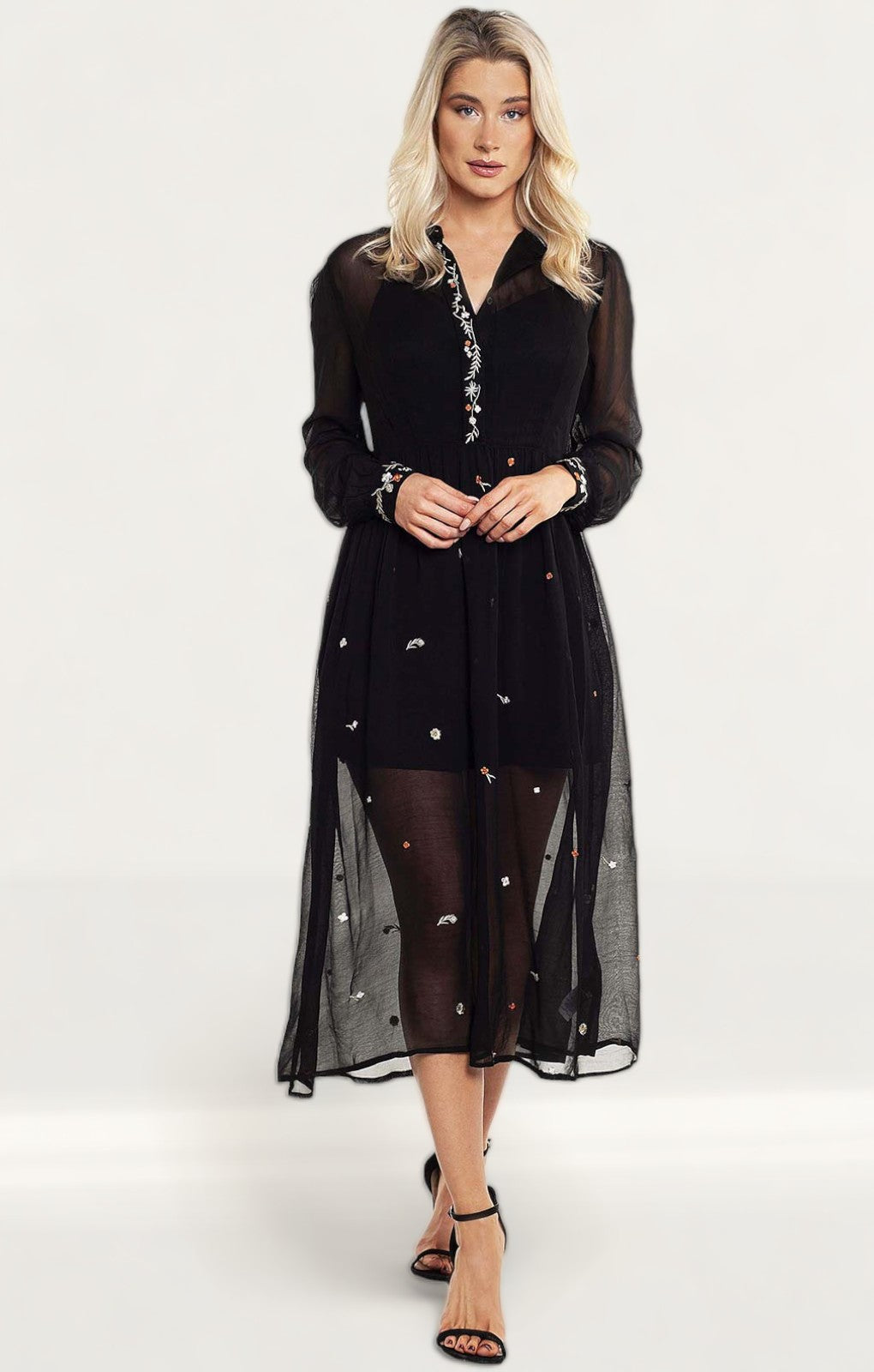 French Connection Danna Embroidered Midi Dress