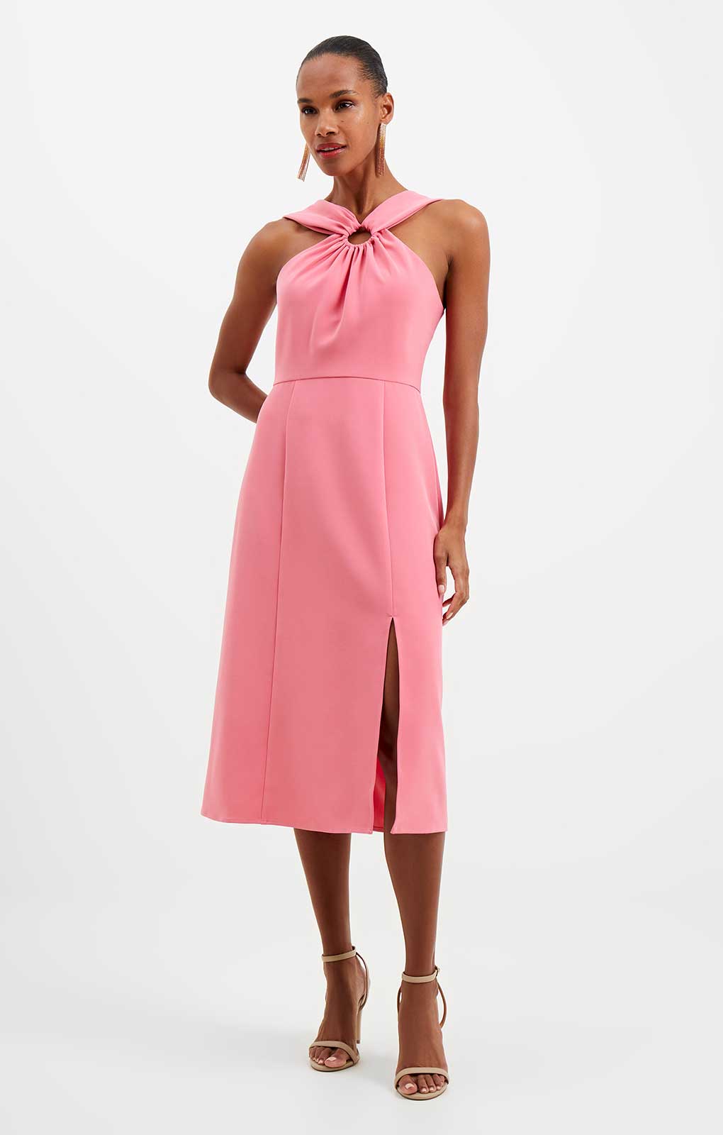 French Connection Eco Crepe Ring Halterneck Dress in Pink product image