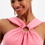 French Connection Eco Crepe Ring Halterneck Dress in Pink product image