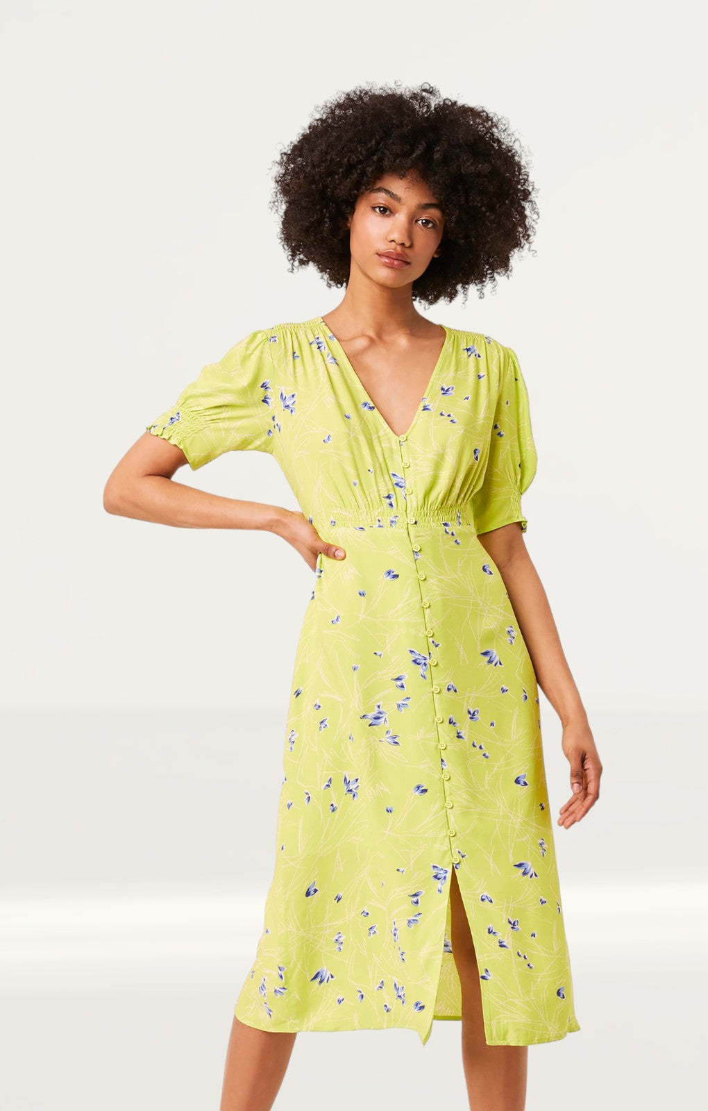 French Connection Lime Punch Ambar Printed Tea Dress