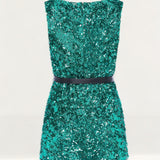French Connection Pepper Green Cassia Embellished Belt Dress