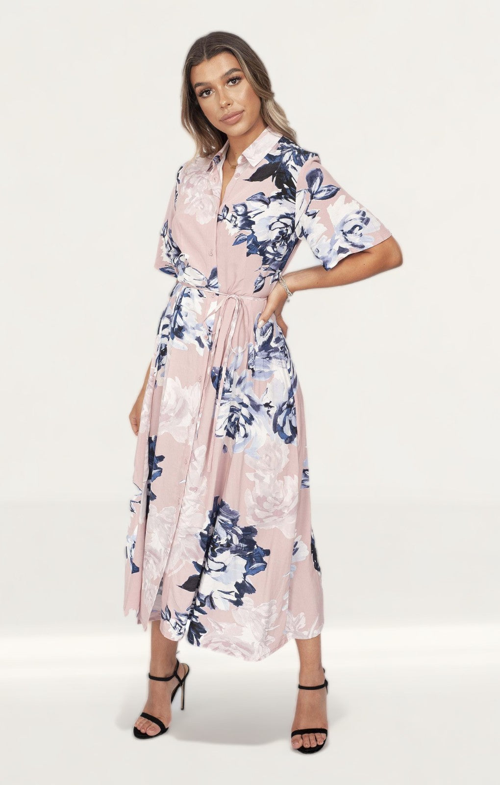 French Connection Pink Floral Maxi Shirt Dress product image