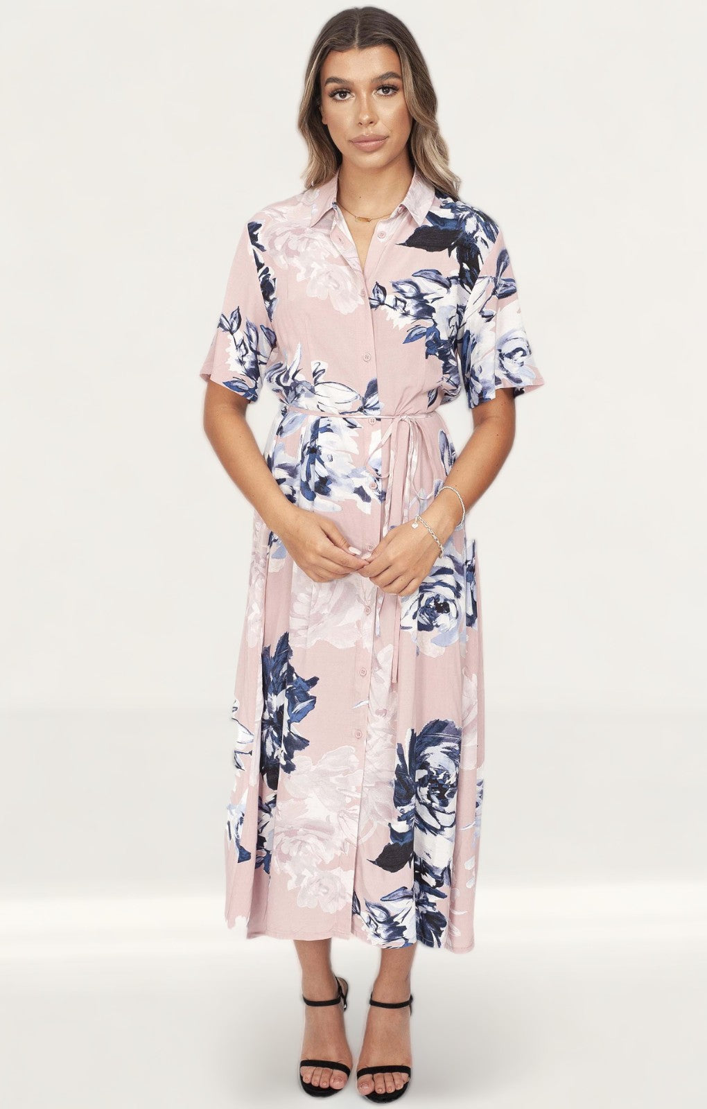 French Connection Pink Floral Maxi Shirt Dress product image