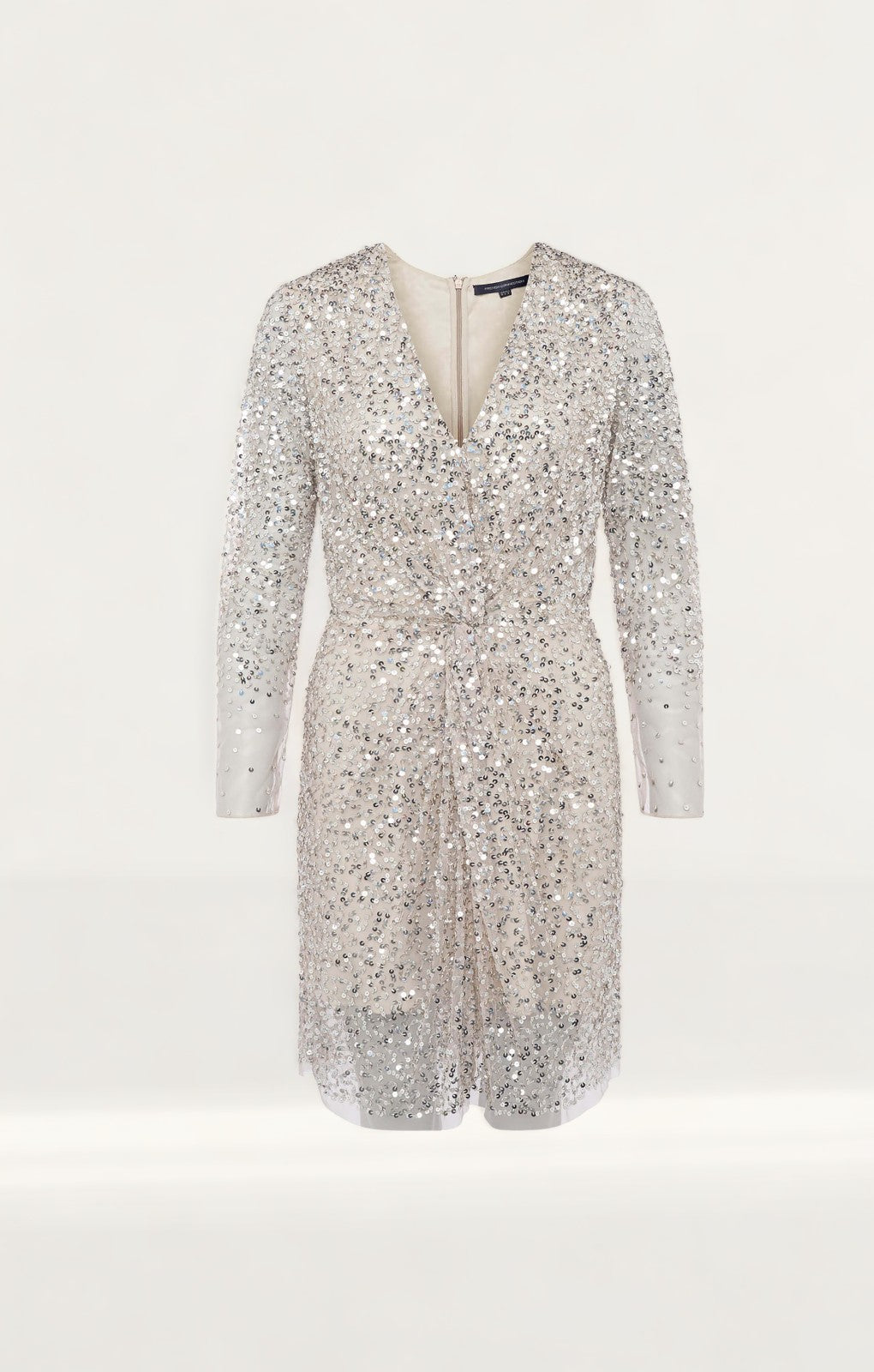 silver sequin dress french connection French Connection Dress in Animal Wave Sequin Sz 8 White Multi