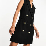 French Connection Sleeveless Button Front Blazer Mini Dress In Black
