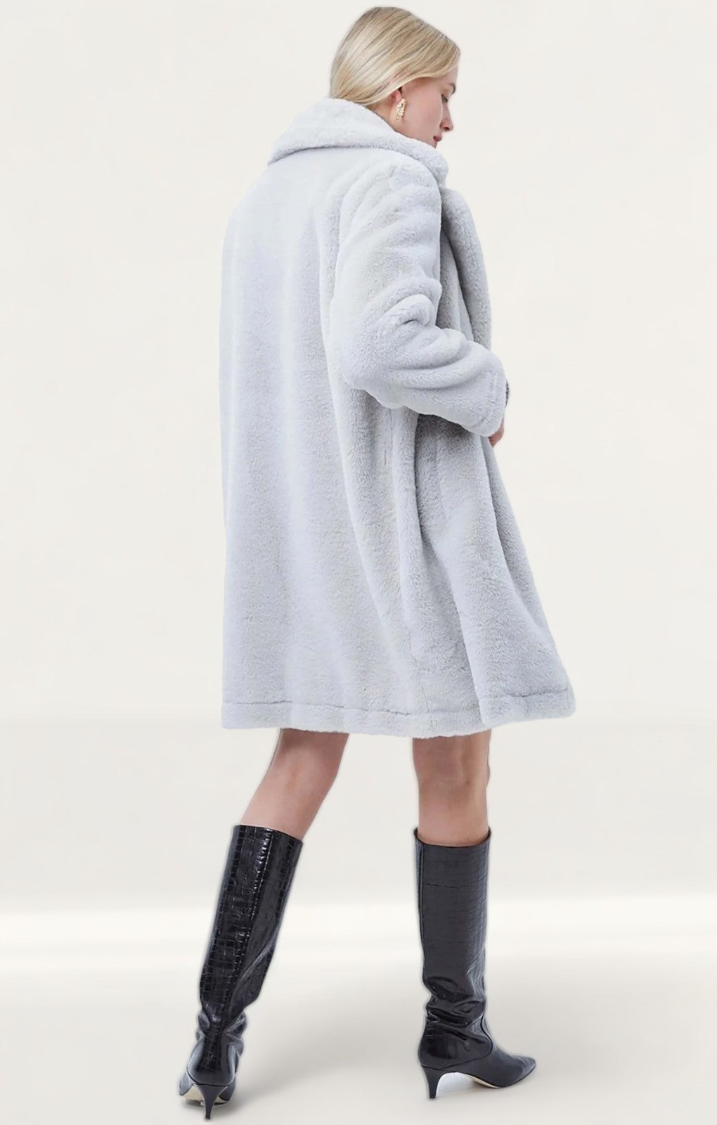 French Connection Stone Grey Banna Faux Fur Long Coat