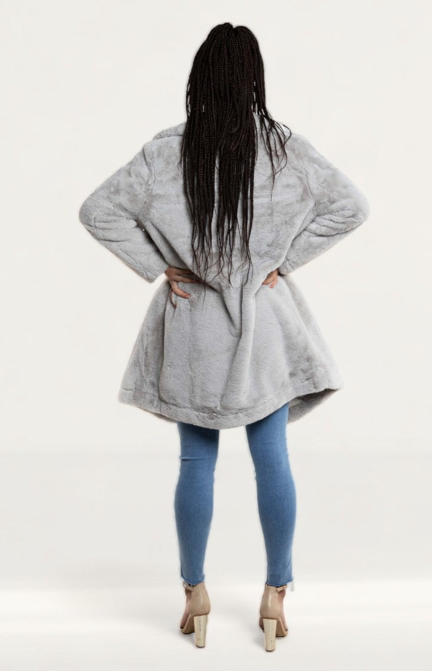 French Connection Stone Grey Banna Faux Fur Long Coat
