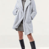 French Connection Stone Grey Banna Faux Fur Long Coat