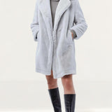 French Connection Stone Grey Banna Faux Fur Long Coat