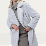 French Connection Stone Grey Banna Faux Fur Long Coat