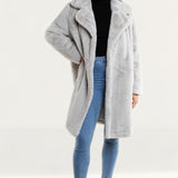 French Connection Stone Grey Banna Faux Fur Long Coat