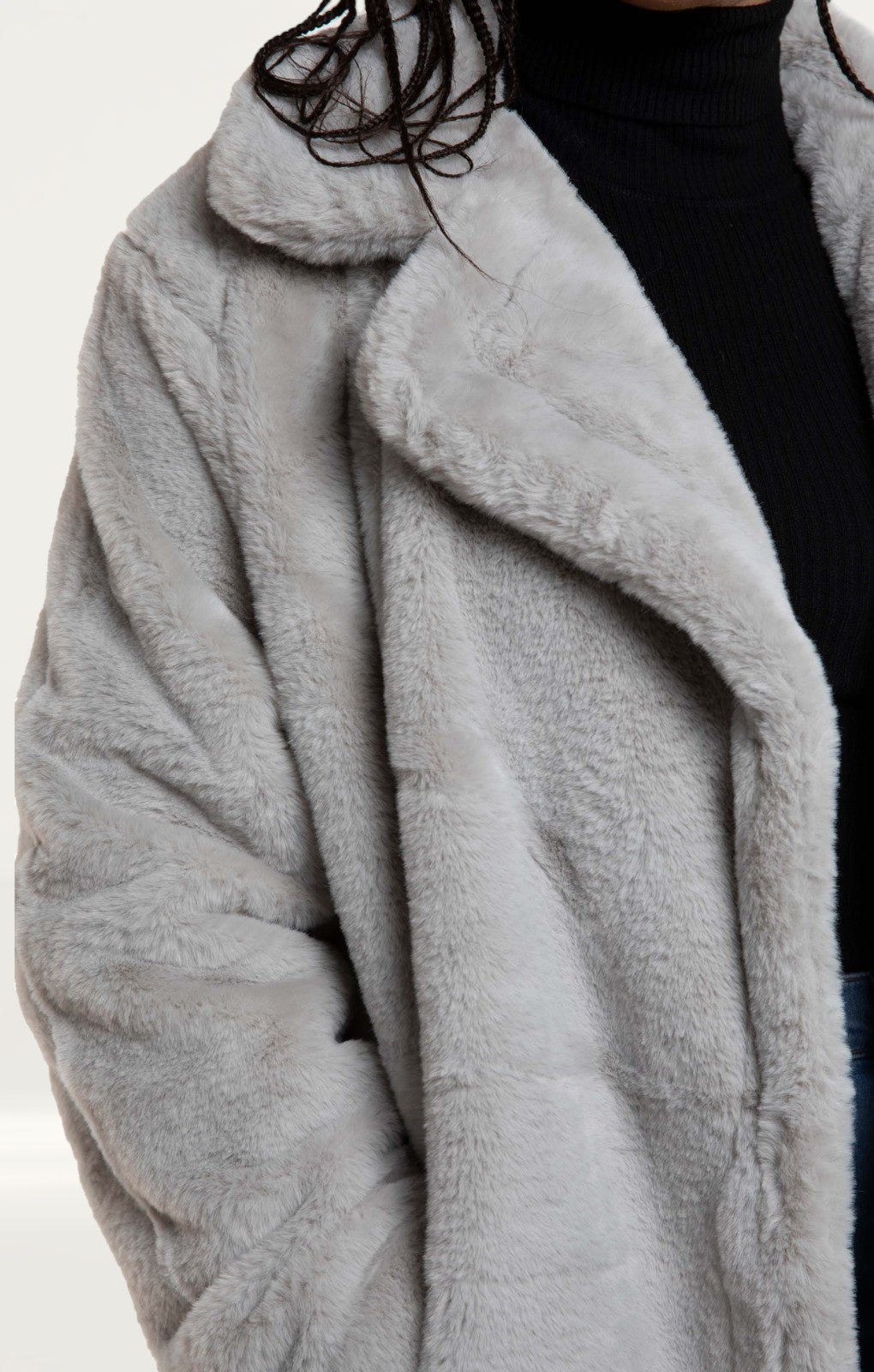French Connection Stone Grey Banna Faux Fur Long Coat