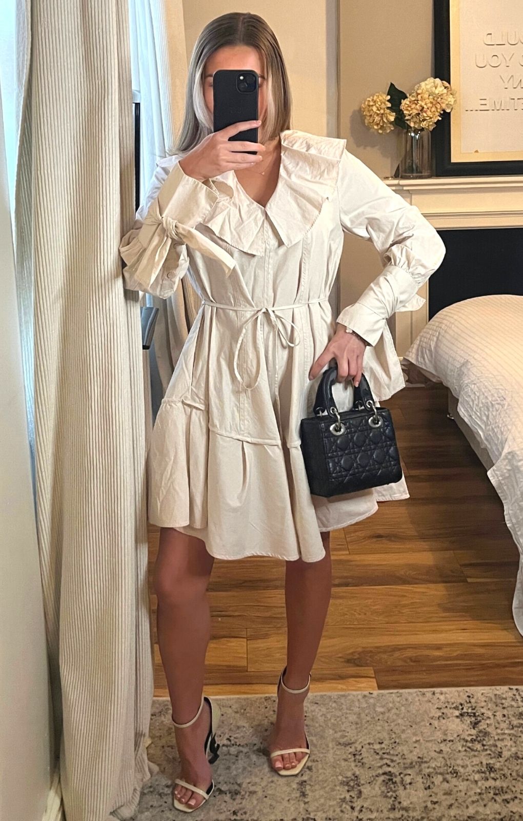 Rent French Connection Acantha Organic Striped V-Neck Dress Linen White / Camel | Hirestreet Rent French Connection Acantha Organic Striped V-Neck Dress Linen White / Camel | Hirestreet