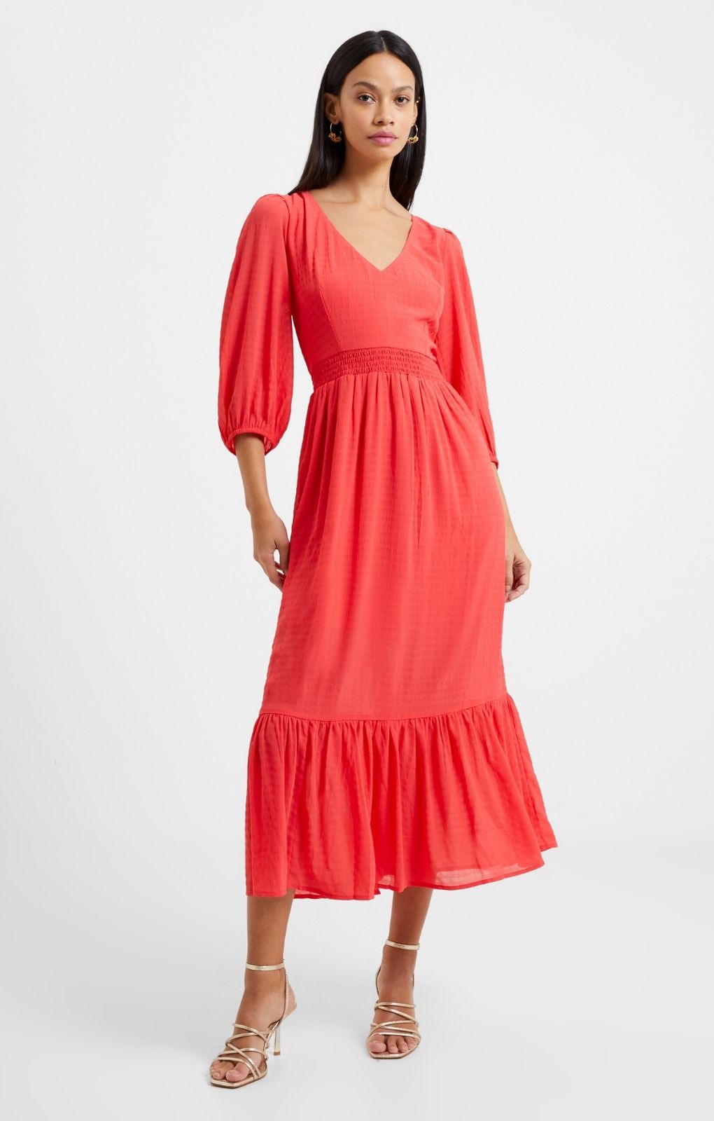 French Connection Cora Tiered Midi Dress in Bittersweet