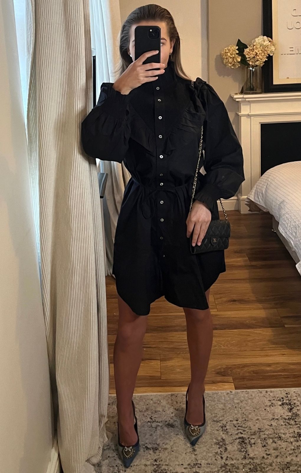 French Connection Organic Poplin Smock-Neck Black Dress