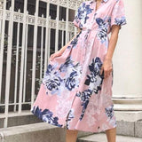 French Connection Pink Floral Maxi Shirt Dress
