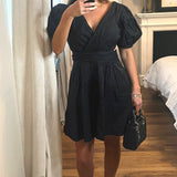 French Connection Rhodes Poplin V-Neck Mini Dress Black product image
