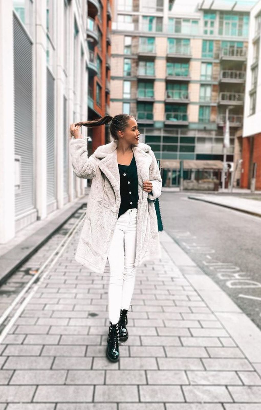 French Connection Stone Grey Banna Faux Fur Long Coat