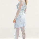 Frock & Frill Blue Embellished Maxi Dress With Sheer Overlay