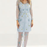 Frock & Frill Blue Embellished Maxi Dress With Sheer Overlay product image