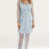 Frock & Frill Blue Embellished Maxi Dress With Sheer Overlay