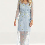 Frock & Frill Blue Embellished Maxi Dress With Sheer Overlay