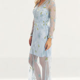 Frock & Frill Blue Embellished Maxi Dress With Sheer Overlay