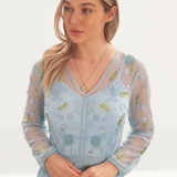 Frock & Frill Blue Embellished Maxi Dress With Sheer Overlay