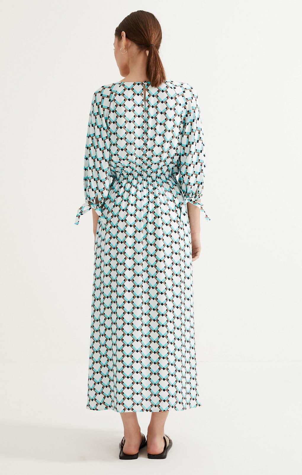 M&S Autograph Geometric V-Neck Midaxi Waisted Dress
