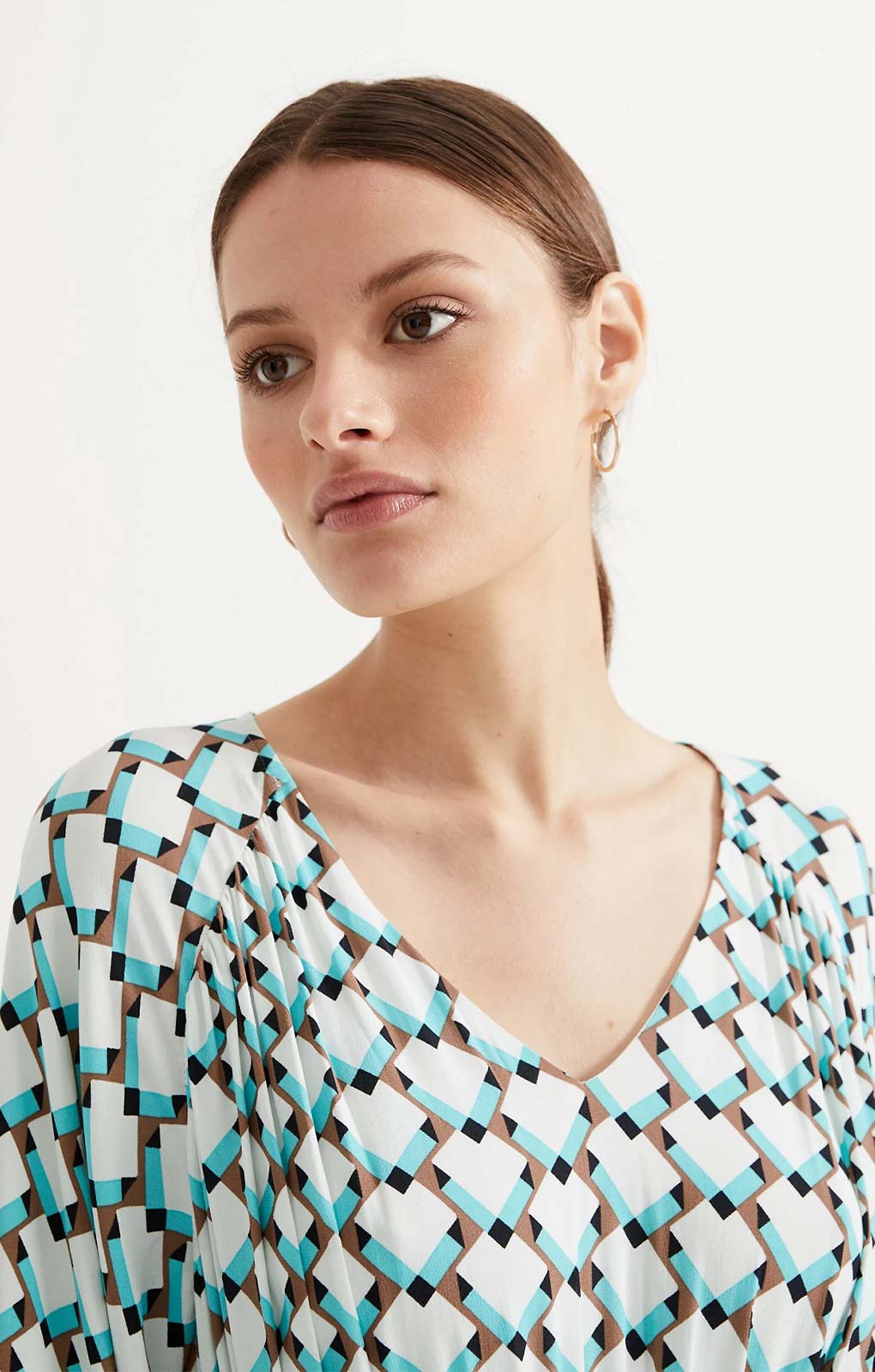 M&S Autograph Geometric V-Neck Midaxi Waisted Dress