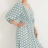 M&S Autograph Geometric V-Neck Midaxi Waisted Dress