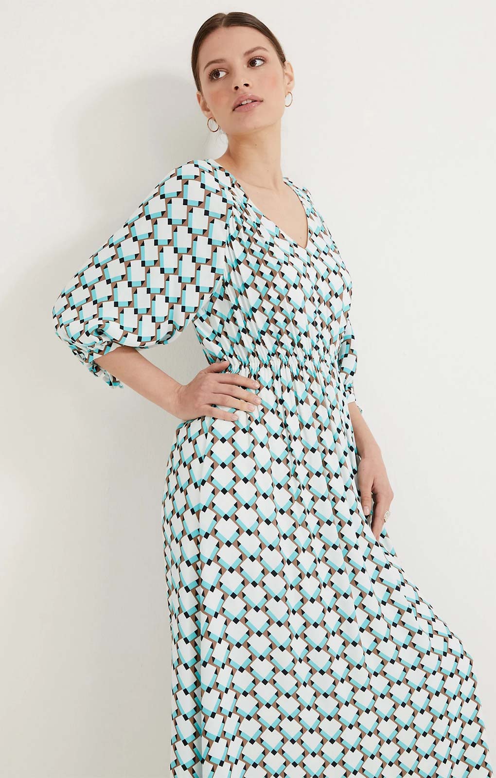 M&S Autograph Geometric V-Neck Midaxi Waisted Dress