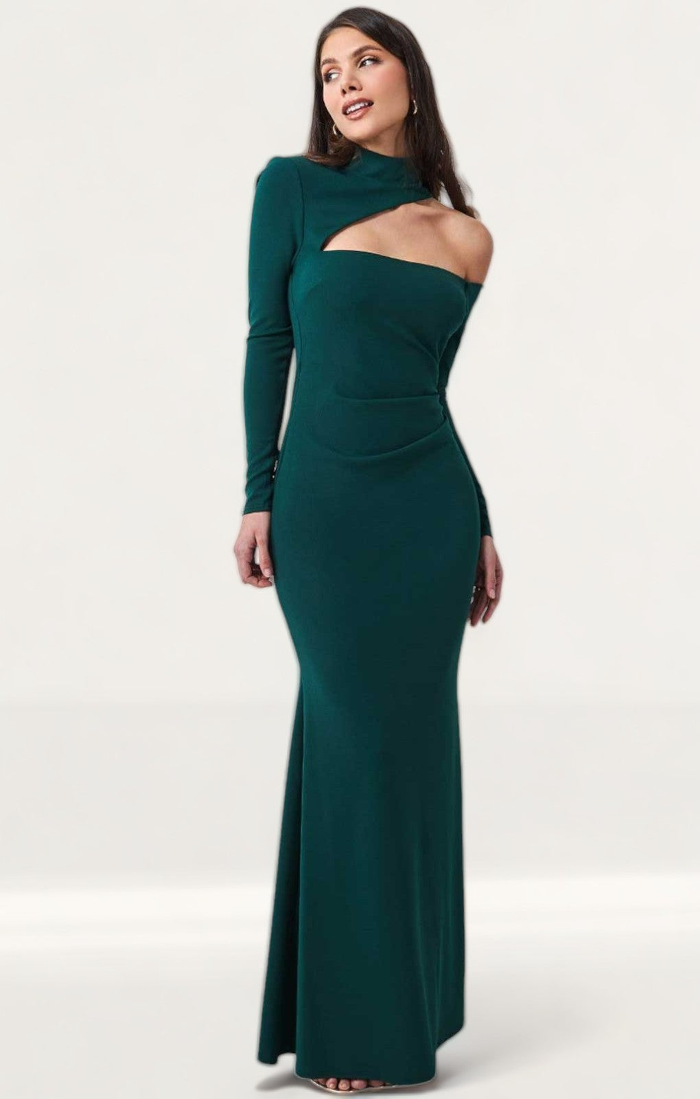 Goddiva Emerald Green Cutout Scuba Crepe Maxi Dress product image