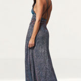 Goddiva Multi Pleated Waist Cross Back Maxi Dress