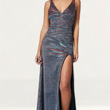 Goddiva Multi Pleated Waist Cross Back Maxi Dress