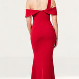 Goddiva Red One Shoulder Knot Maxi Dress