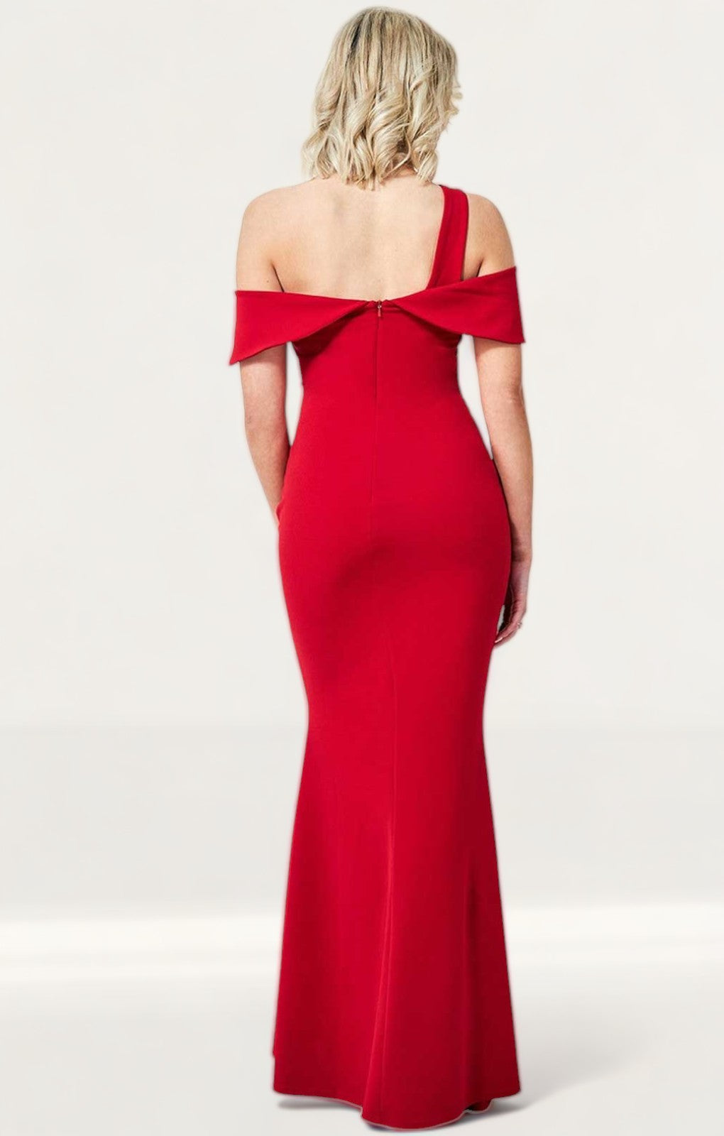 Goddiva Red One Shoulder Knot Maxi Dress