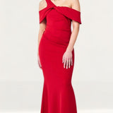 Goddiva Red One Shoulder Knot Maxi Dress