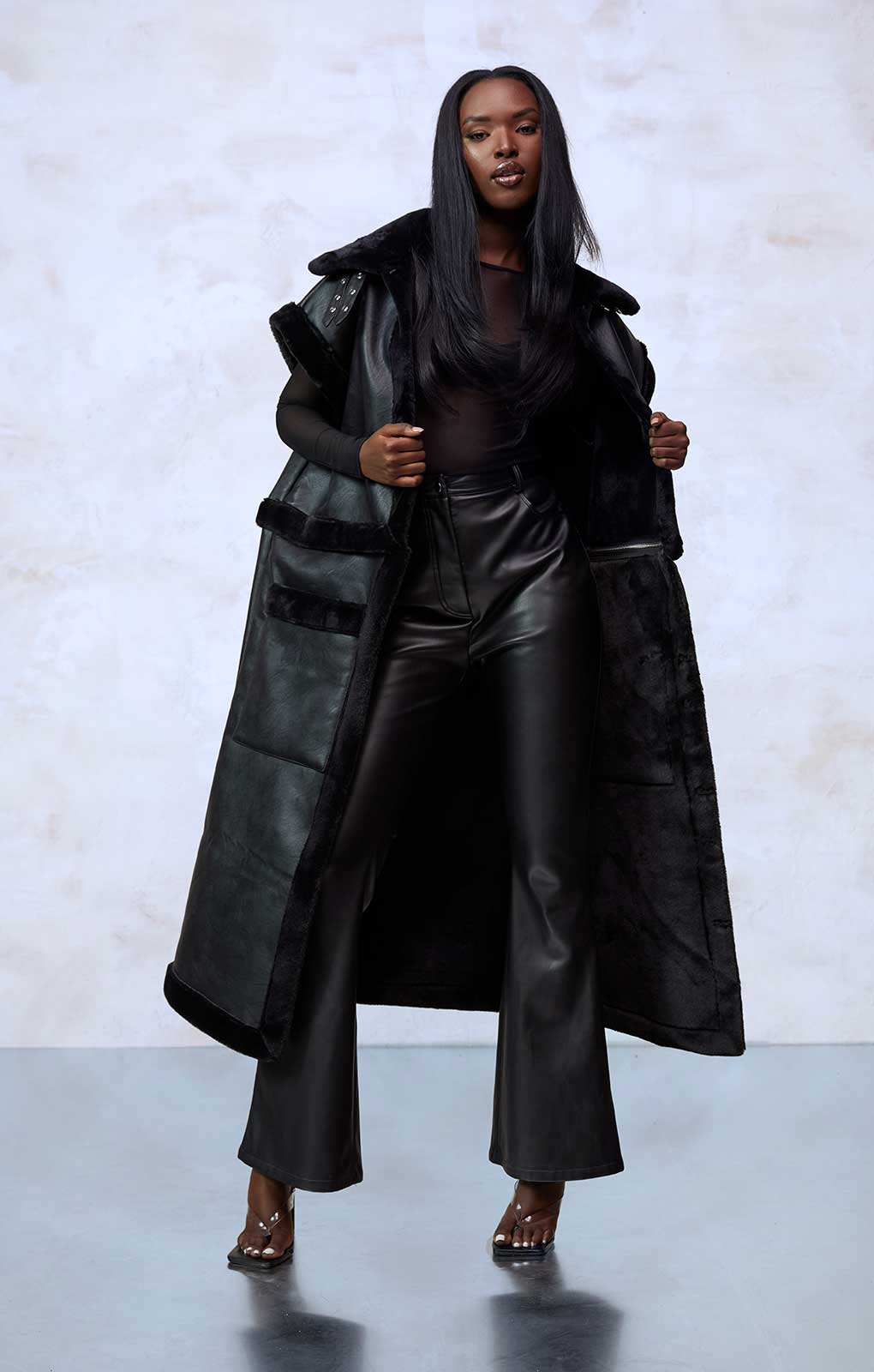 Boohoo Black 4-in-1 Aviator Coat