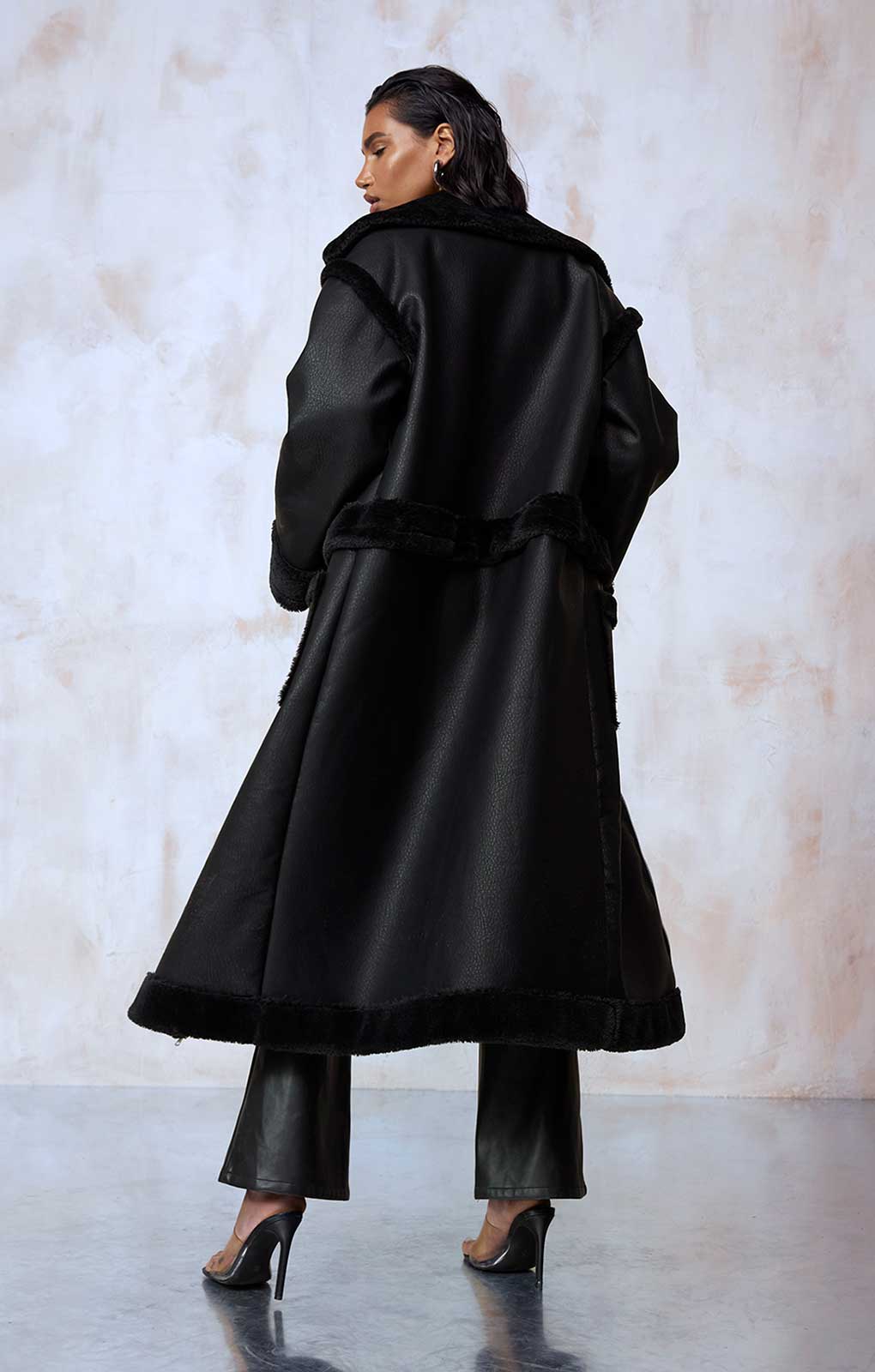 Boohoo Black 4-in-1 Aviator Coat