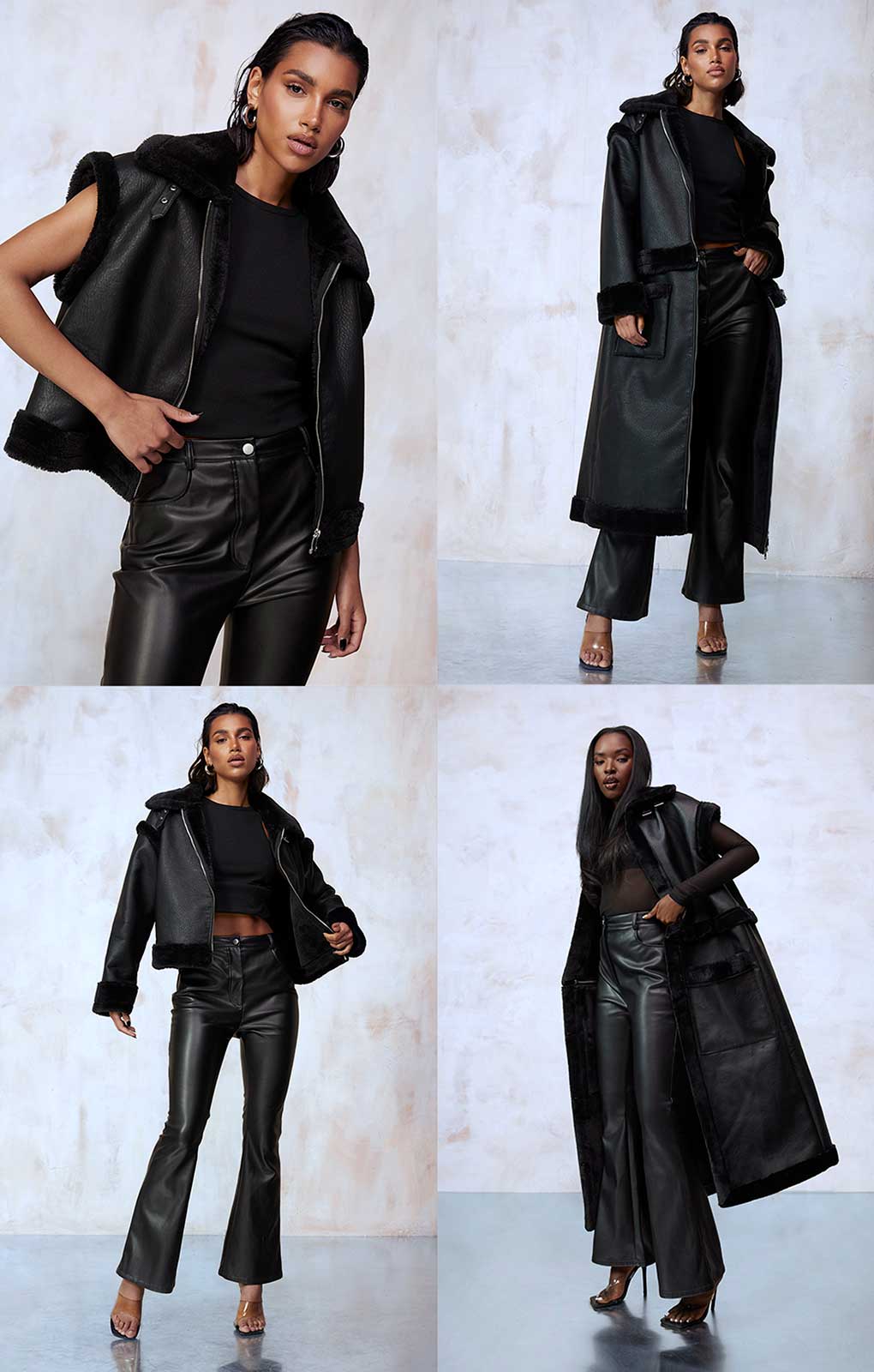 Boohoo Black 4-in-1 Aviator Coat