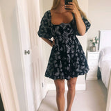 Asos Design Soft Mini Dress In Velvet Broderie With Contrast Embroidery In Black