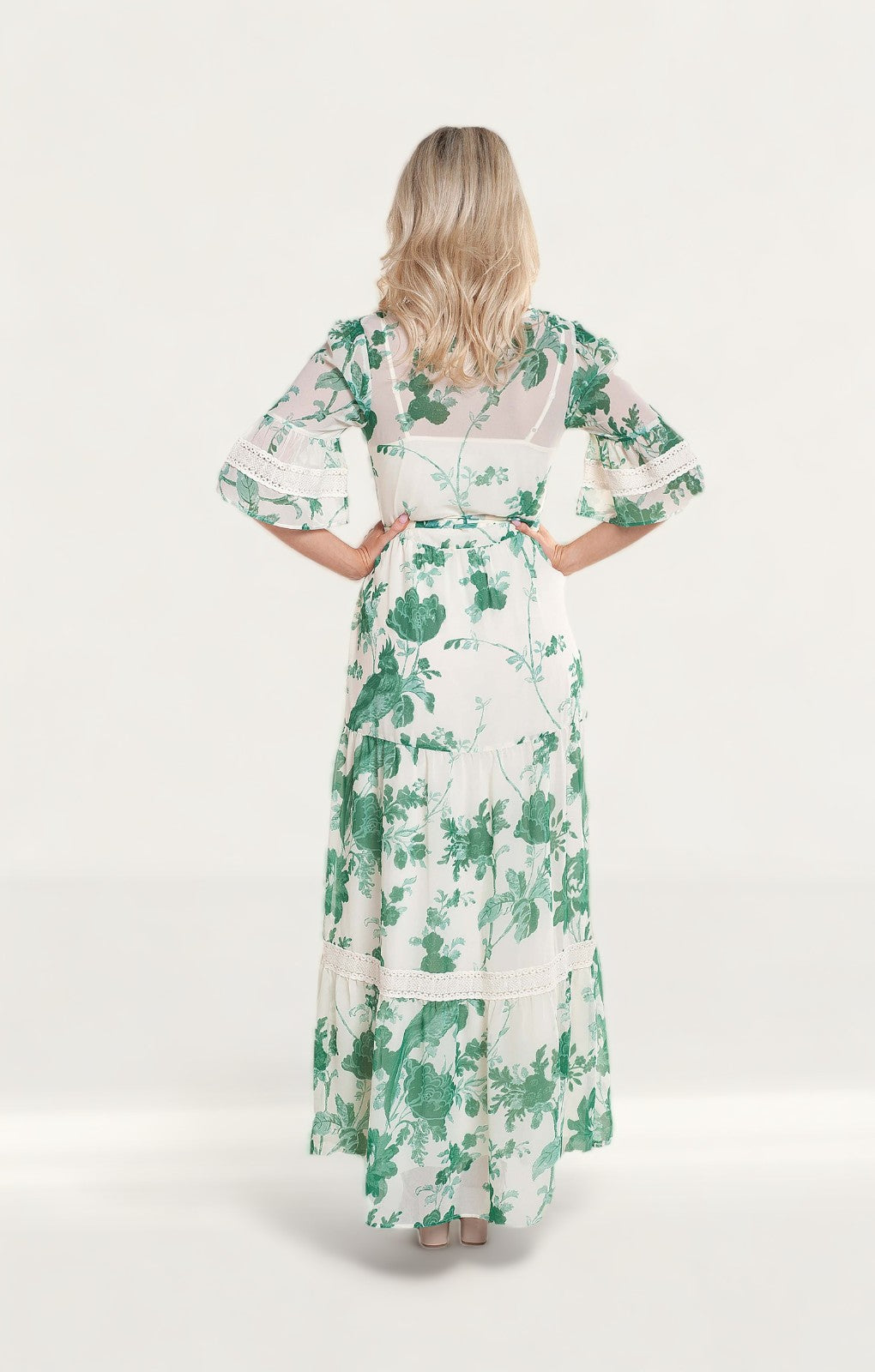 Hope & Ivy Bell Sleeve Maxi Dress With Tie Waist And Floral Print