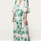 Hope & Ivy Bell Sleeve Maxi Dress With Tie Waist And Floral Print